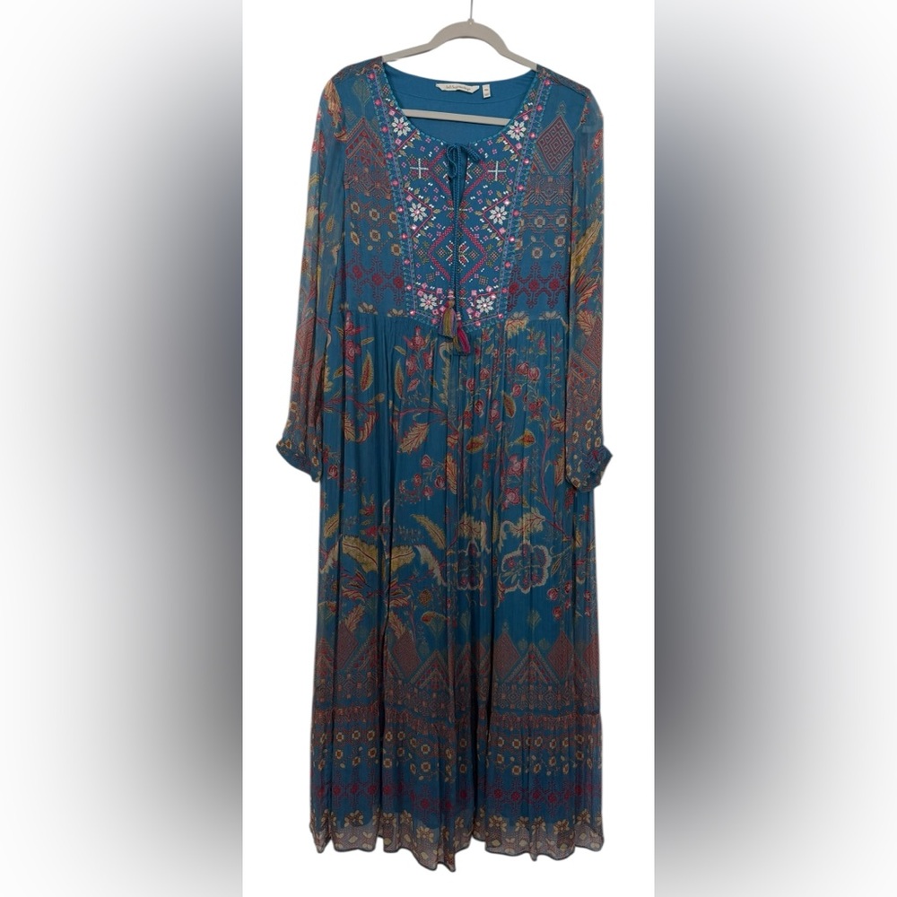 Soft Surroundings Mirapani Dress In Ayaletta Blue Boho Size PXL
